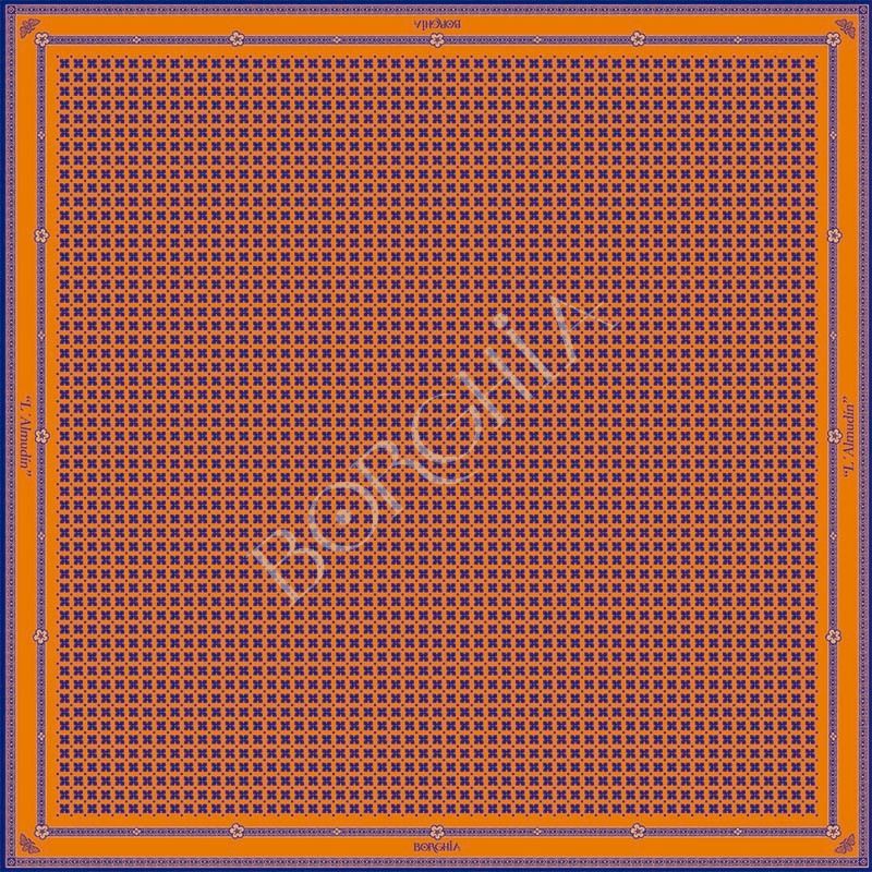 pañuelo-seda-algodon-borghia-valencia-90x90cm-reproduccion-indumentaria-tradicional-valenciana-artesania-mediterranea-sxix-vintage-morado-almudin-naranja