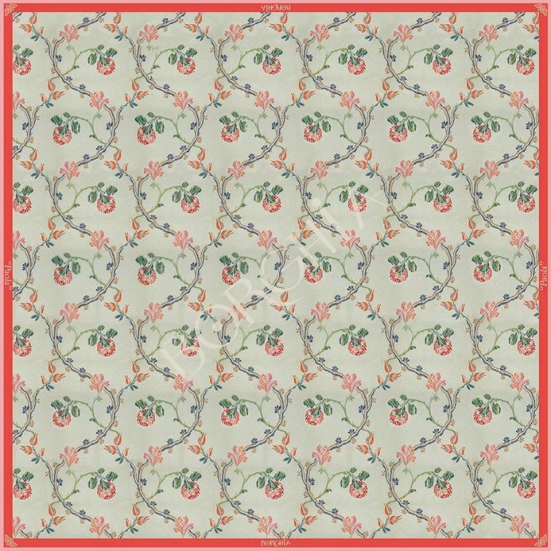 pañuelo-seda-borghiavalencia-90x90cm-reproduccion-espolin-antiguo-artesania-mediterranea-indumentaria-tradicional-valenciana-vintage-rojo-blanco-paola