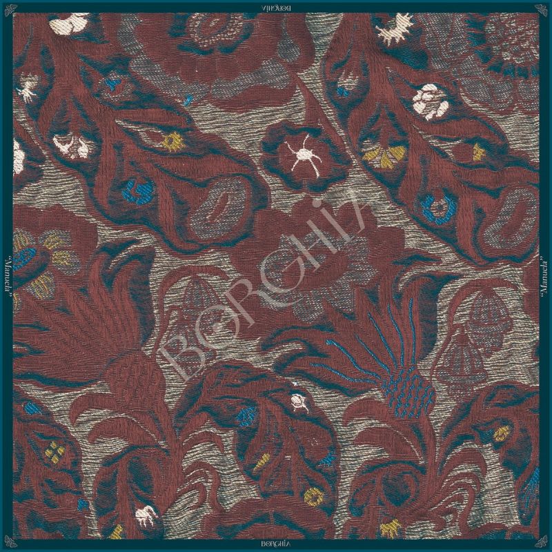 pañuelo-seda-borghiavalencia-90x90cm-orilla-hecha-a-mano-detalle-artesania-mediterranea-indumentaria-tradicional-valenciana-granate-azul-tejido-vintage-manuela