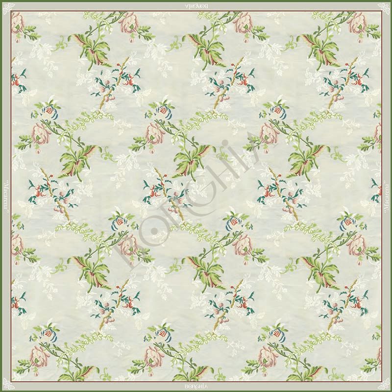 pañuelo-seda-borghia-valencia-90x90cm-artesania-mediterranea-indumentaria-tradicional-valenciana-flores-colores-suaves-perla-rosa-verde-reproduccion-espolin-vintage-macarena