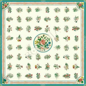 pañuelo-seda-borghia-valencia-67x67cm-artesania-mediterranea-libro-antiguo-lenguaje- flores-vintage-colores-alameda