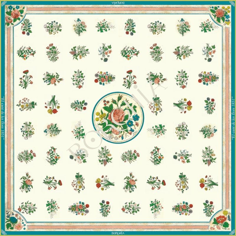 pañuelo-seda-borghia-valencia-67x67cm-libro-antiguo-lenguaje- flores-vintage.colores-alameda