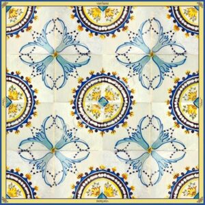pañuelo-seda-borghia-valencia-90x90cm-azulejo-antiguo-amarillo-azul-verdeagua-altea