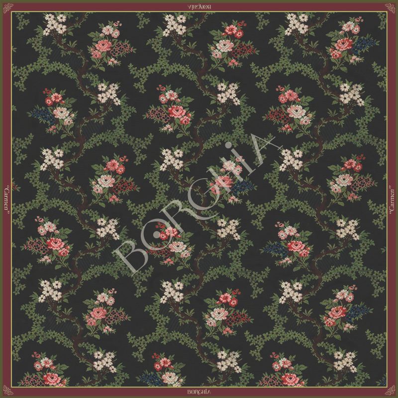 pañuelo-seda-borghia-valencia-90x90-reproduccion-espolin-sxiii-carmen-negro-rojo-marfil